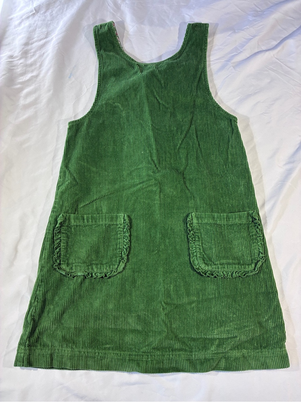 Mini Boden Green Corduroy Girl's Pinafore Dress with Floral Trim